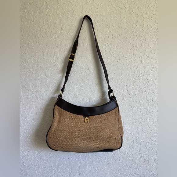 Etienne Aigner Handbags - Vintage Etienne Aigner Woven Tan and Brown Purse